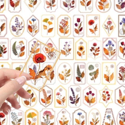Vintage Botanical PET Stickers Waterproof Transparent Flower Frame Stickers For Scrapbooking Journaling DIY Decor