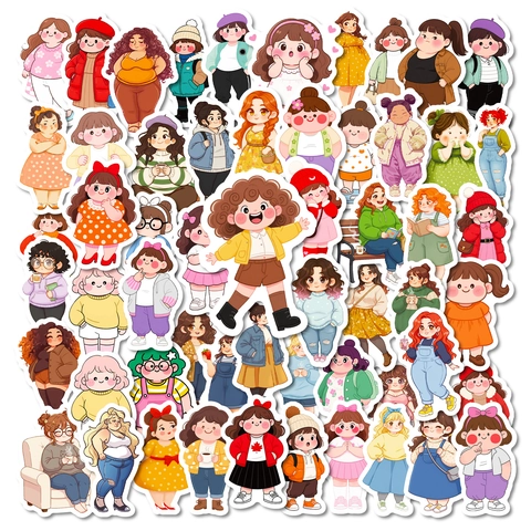 Lindas Pegatinas de Chicas de Talla Grande de Dibujos Animados Calcomanías de PVC Impermeables para Decoración de Diario DIY Laptop Casco Papelería
