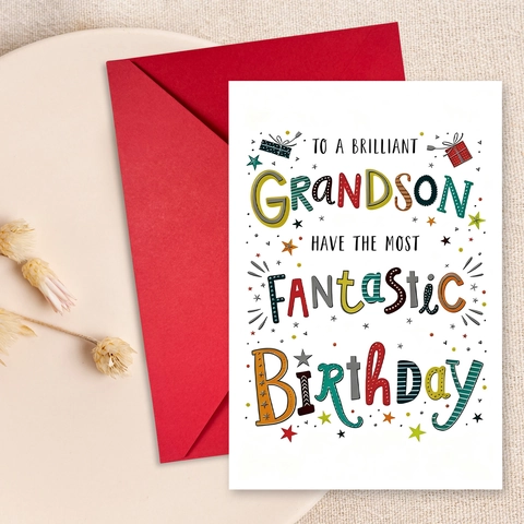 Gelukkige Verjaardag Wenskaartenset Met Rode Envelop Voor Kleinzoon Papa Waardering Cadeaubon Artistieke Typografie Verjaardagswensen Kaart
