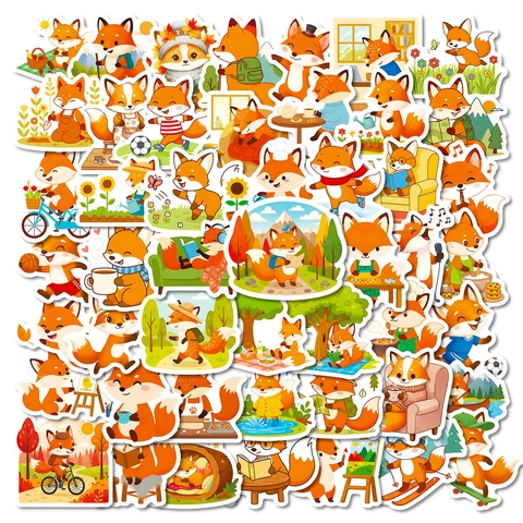 Cartoon Fox Stickers Set Cute Animal Graffiti Decals For Kids Water Bottles Laptop Luggage Scrapbook Decorative Waterproof Stickers