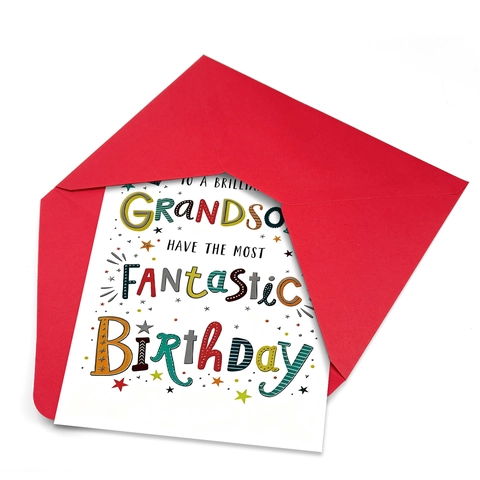 Gelukkige Verjaardag Wenskaartenset Met Rode Envelop Voor Kleinzoon Papa Waardering Cadeaubon Artistieke Typografie Verjaardagswensen Kaart