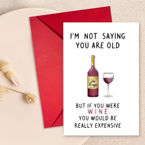 Humorous Birthday Greeting Card And Envelope Wine Whiskey Illustration For Men Women Celebration Invitation Card Gift Stationery