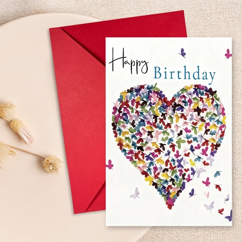 Creative Birthday Greeting Card And Envelope Set Illustration Heart Shaped Butterfly Shell Pattern Coated Paper Card