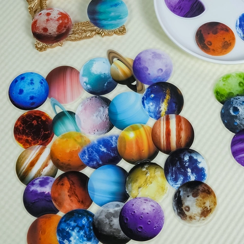Creative PET Planet Stickers Solar System Earth Mars Saturn Multi Pattern Waterproof Astro Decorative Stickers For Journal DIY