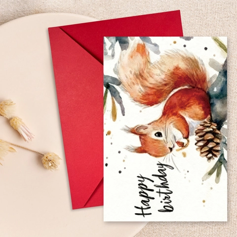 Aquarell Tier Geburtstag Grußkarten Set Mit Roten Umschlägen Papier Eichhörnchen Fuchs Hase Design Geburtstagskarten