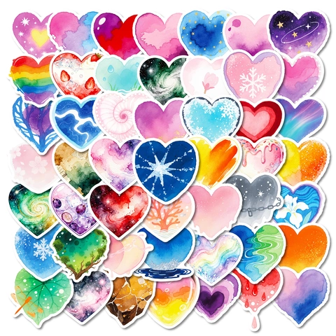 Aquarell Herz Aufkleber Wasserdicht PVC Deko Für Handy Tablet Laptop Scrapbooking Tagebuch DIY Kunst Süße Ins Stil Schreibwaren