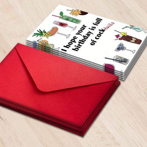 Funny Cocktail Birthday Card Set With Red Envelope Humorous Pun Illustration Coated Paper Greeting Card For Men Women Party