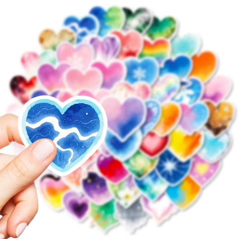Aquarell Herz Aufkleber Wasserdicht PVC Deko Für Handy Tablet Laptop Scrapbooking Tagebuch DIY Kunst Süße Ins Stil Schreibwaren