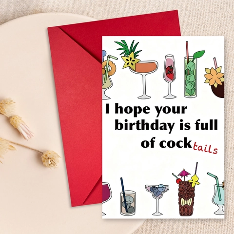 Funny Cocktail Birthday Card Set With Red Envelope Humorous Pun Illustration Coated Paper Greeting Card For Men Women Party