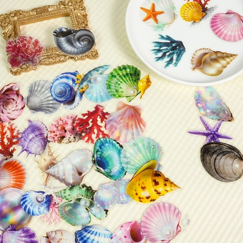 Autocollants PET Thème Océan Transparents Coquillage Étoile De Mer Corail Décoratifs Pour Scrapbook Journal DIY Décor