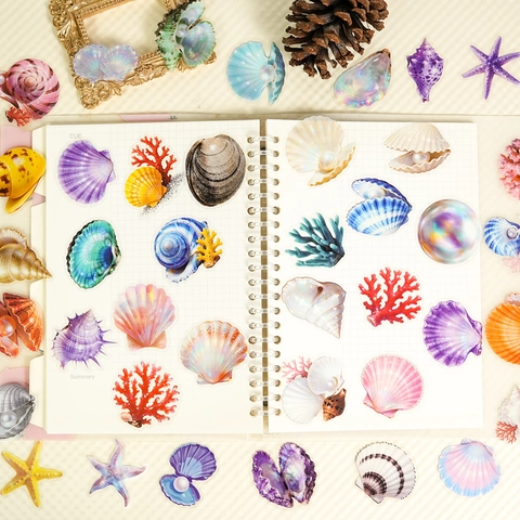 Autocollants PET Thème Océan Transparents Coquillage Étoile De Mer Corail Décoratifs Pour Scrapbook Journal DIY Décor