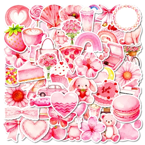 Adesivi Cartoni Animati Rosa Acquerello Kawaii Illustrazione Decals per Scrapbooking Journal Custodia Telefono Laptop Decorazione