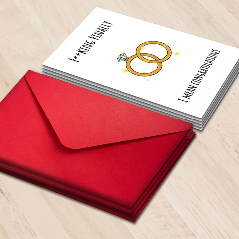 Humorvolle Hochzeit Glückwunschkarte Mit Rotem Umschlag Lustige Verlobungskarte Goldring Design Für Frischvermählte