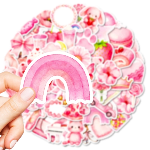 Adesivi Cartoni Animati Rosa Acquerello Kawaii Illustrazione Decals per Scrapbooking Journal Custodia Telefono Laptop Decorazione