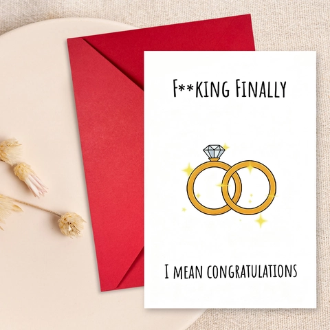 Humorvolle Hochzeit Glückwunschkarte Mit Rotem Umschlag Lustige Verlobungskarte Goldring Design Für Frischvermählte