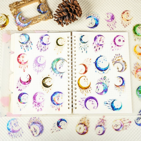 Phantasie Mond Kristall Quaste PET Aufkleber Träumerische Bunte Sichel Aufkleber Für Scrapbooking DIY Journal Briefpapier Dekoration Aufkleber
