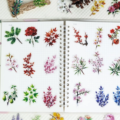 Vintage Watercolor Floral Botanical Transparent PET Stickers For Scrapbooking DIY Journal Diary Decoration Artistic Plant Flower Decals