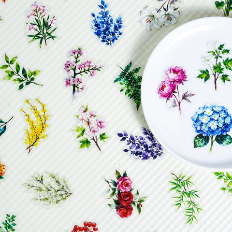 Vintage Watercolor Floral Botanical Transparent PET Stickers For Scrapbooking DIY Journal Diary Decoration Artistic Plant Flower Decals