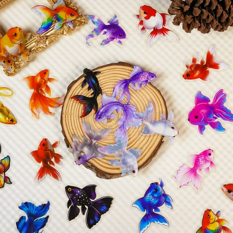 Colorful Goldfish PET Stickers Set Waterproof Decorative Transparent Fish Decals For Scrapbooking Journaling DIY Art Crafts