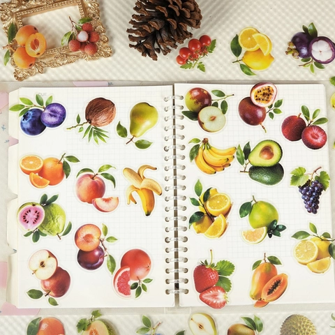 Adesivi Decorativi Frutta Realistica Decalcomanie in PET Trasparenti per Scrapbooking Fai-da-Te Journaling Disegni di Frutta