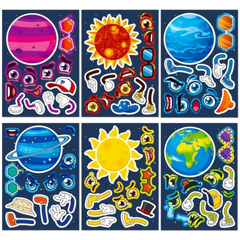 Anthropomorphe Planeten Aufkleber Für Kinder DIY Gesichtsausdruck Weltraum Sonnensystem Schreibwaren Dekals Für Schule Basteln