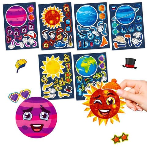 Anthropomorphe Planeten Aufkleber Für Kinder DIY Gesichtsausdruck Weltraum Sonnensystem Schreibwaren Dekals Für Schule Basteln