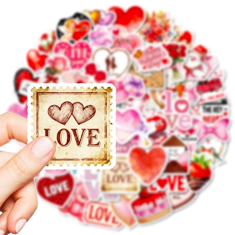 Valentinstag Cartoon Gekritzel Aufkleber Rot Herz Rose Blume Wasserdicht PVC Dekal Für DIY Scrapbooking Journal Dekoration