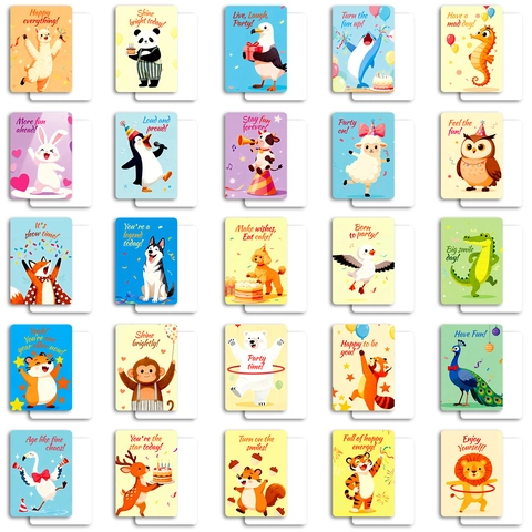 50 Pièces Dessin Animé Animal Joyeux Anniversaire Mini Cartes De Vœux Message Pour Décoration De Boîte Cadeau Et Fête