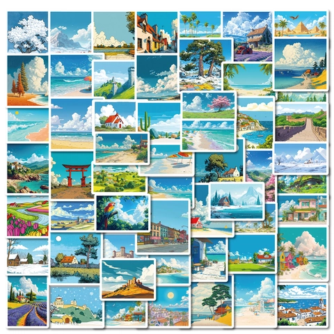 Japanischer Anime Stil Blauer Himmel Weiße Wolken Landschafts Aufkleber Wasserdichte PVC Graffiti Decals Für Scrapbook Journal DIY