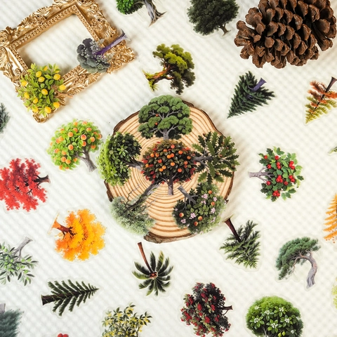 Realistic Forest Tree Stickers Transparent PET Waterproof Botanical Plant Decals For Scrapbooking Journaling DIY Crafts
