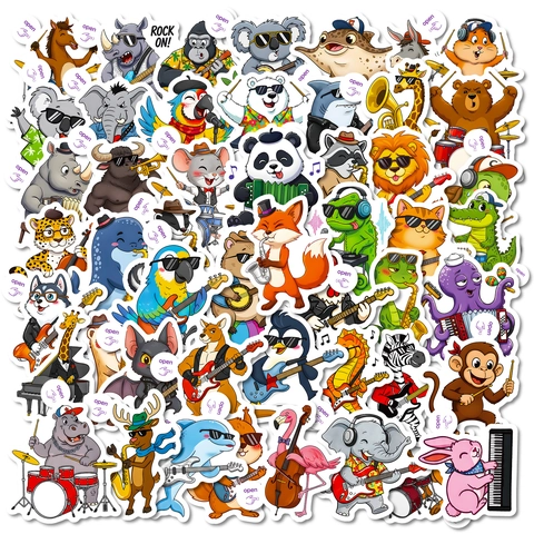 Cartone Animato Animali Musicisti Banda Adesivi Impermeabile PVC Rock Animali Decalcomanie per Laptop Bagaglio Scrapbooking DIY Decorazione