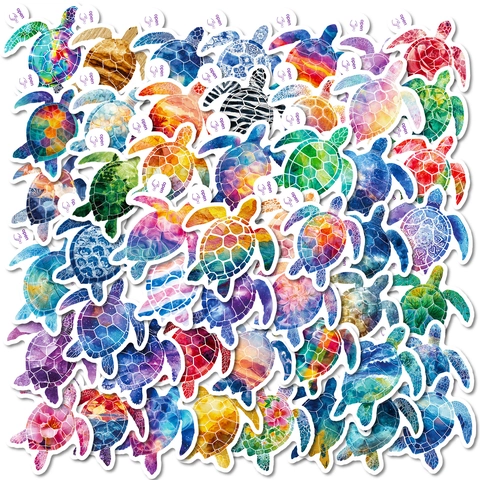 Adesivi Impermeabili Multicolore a Forma di Tartaruga Marina Artistica Decalcomanie Doodle per Bottiglia d'Acqua Laptop Cover Telefono DIY Regalo