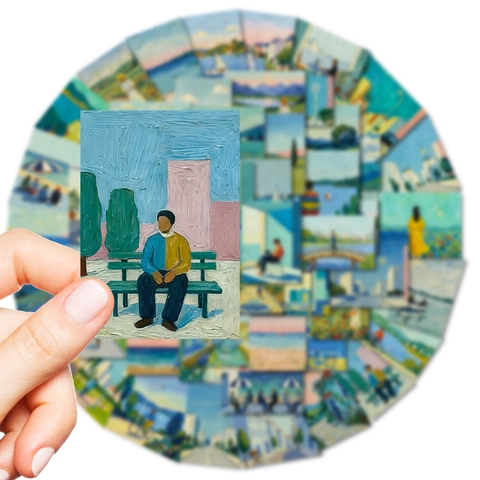 Stile Pittura a Olio Impressionista Adesivi Graffiti Cielo Blu Scenario Artistico Persone Scrapbook Notebook Decorazione Materiale Adesivi