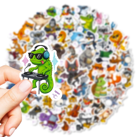 Cartone Animato Animali Musicisti Banda Adesivi Impermeabile PVC Rock Animali Decalcomanie per Laptop Bagaglio Scrapbooking DIY Decorazione