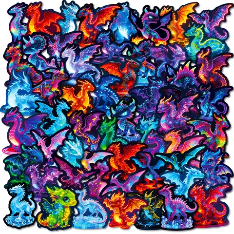 Pegatinas De Graffiti De Dragón De Neón Cool Impermeables Dibujos Animados Fantasía Dragón Occidental Calcomanías De Vinilo Para Casco