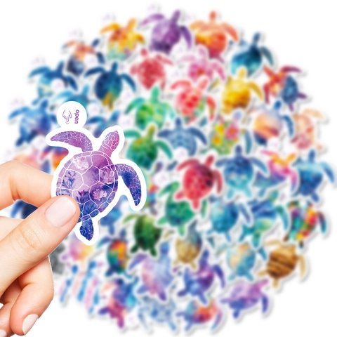 Adesivi Impermeabili Multicolore a Forma di Tartaruga Marina Artistica Decalcomanie Doodle per Bottiglia d'Acqua Laptop Cover Telefono DIY Regalo