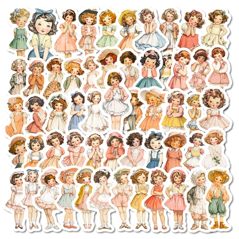 56 Vellen Vintage Schattige Cartoon Meisje Stickers Aquarel Ins Stijl Decoratieve Stickers Voor Scrapbooking Koffer DIY