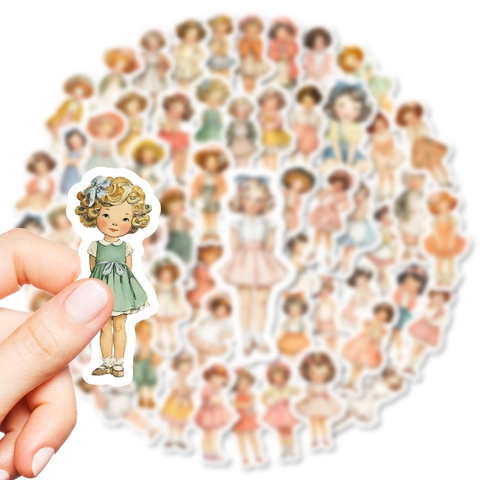 56 Vellen Vintage Schattige Cartoon Meisje Stickers Aquarel Ins Stijl Decoratieve Stickers Voor Scrapbooking Koffer DIY