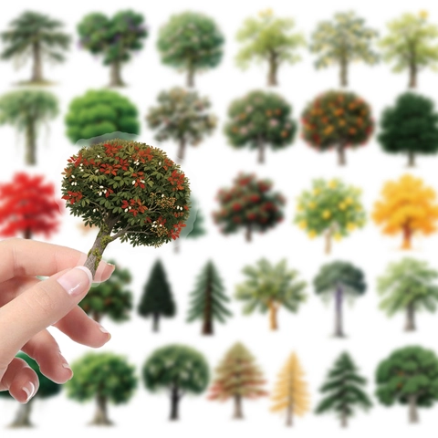 Realistic Forest Tree Stickers Transparent PET Waterproof Botanical Plant Decals For Scrapbooking Journaling DIY Crafts