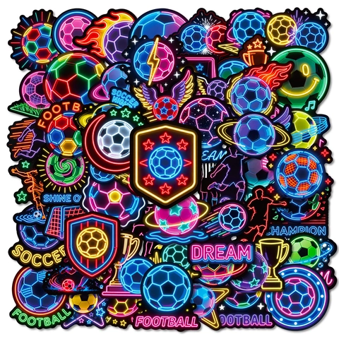 Autocollants de Football Néon Imperméables en PVC Vinyle Thème Football Cool Graffiti Sportifs pour Ordinateur Portable Gourde Valise Autocollants Décoratifs Cadeau