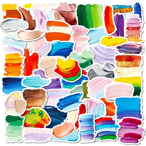 Artistic Oil Paint Stroke Stickers Colorful Acrylic Texture Decorative Decals For Scrapbooking Journal Diary Stationery Decor