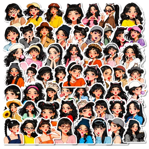 56 Piezas Pegatinas De Chica De Anime De Dibujos Animados Impermeable PVC Graffiti Calcomanías Para Portátil Teléfono Maleta Casco