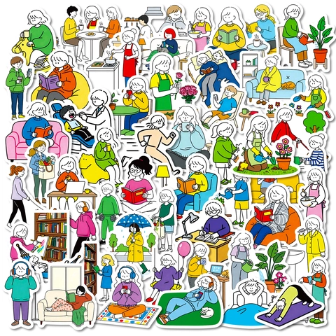 Adesivi Impermeabili Scena di Vita Cartone Animato per Journaling Scrapbooking Decorazione Fai Da Te Minimalista PVC Decals