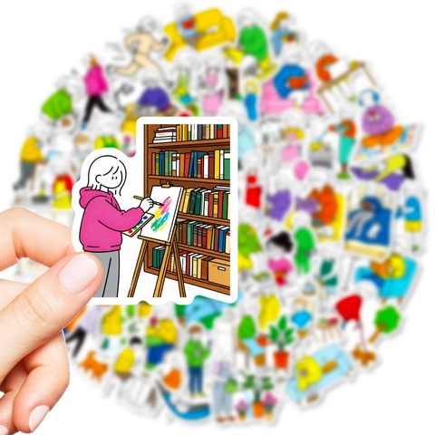 Adesivi Impermeabili Scena di Vita Cartone Animato per Journaling Scrapbooking Decorazione Fai Da Te Minimalista PVC Decals