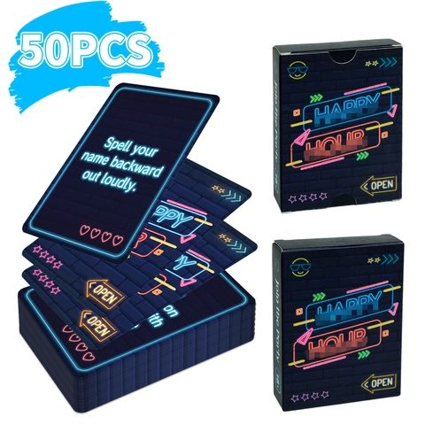 Neon Style Party Game Cards Happy Hour Social Interactive Board Games Adult Cyberpunk Design Entertainment Gathering
