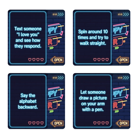 Happy Hour Carte da Gioco per Feste per Adulti 50 Pezzi Interazione Sociale Carte di Sfida Alcoliche Stile Neon Giochi da Tavolo