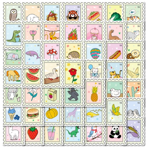 Cute Cartoon Animal Food Fruit Stamp Stickers Aesthetic Fresh PVC Waterproof Decorative Decals For DIY Scrapbook Journal Laptop Kids Gifts