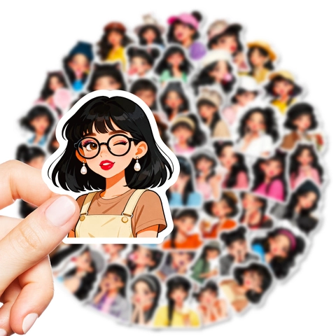 56 Piezas Pegatinas De Chica De Anime De Dibujos Animados Impermeable PVC Graffiti Calcomanías Para Portátil Teléfono Maleta Casco