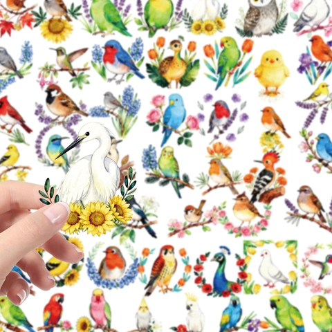 Adesivi per Uccelli ad Acquerello Trasparenti PET Natura Pappagallo Passero Fiore Decalcomanie Decorative per Scrapbooking Fai-da-Te