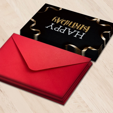 Creative Neon Happy Birthday Greeting Card And Red Envelope Set Gold Stamping Coated Paper Cards For Birthday Party Gifts Stationery